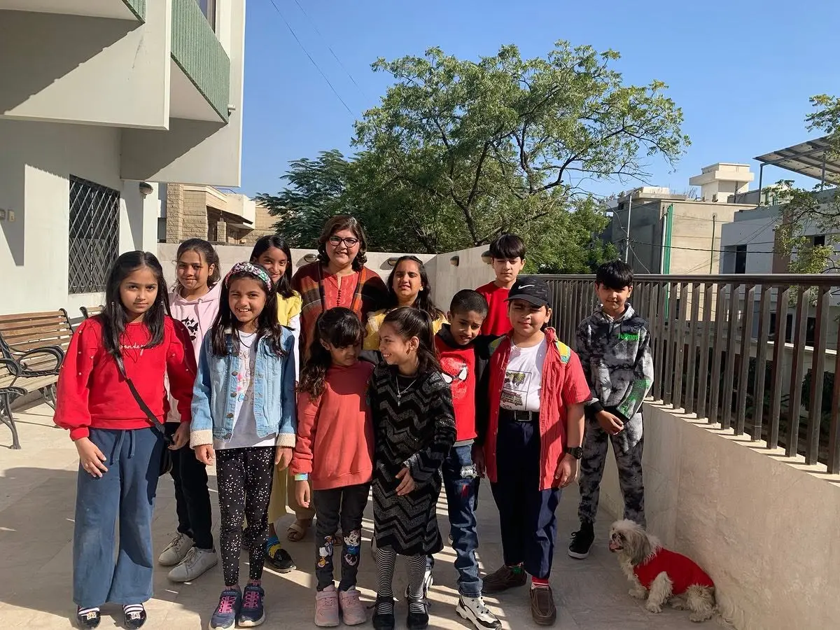 A group of students outdoors together during an academy outing